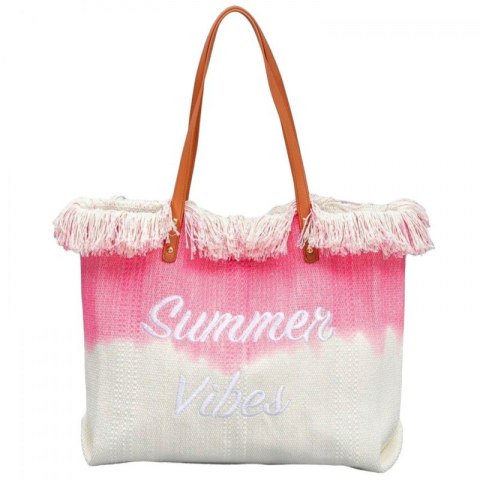 TORBA PLAŻOWA wakacyjna BOHO z frędzlami różowa ombre, na zakupy TP14R TORBA PLAŻOWA wakacyjna BOHO z frędzlami różowa ombre, na zakupy TP14R