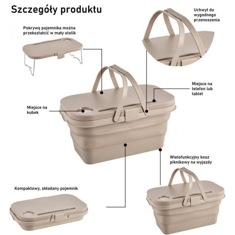 Uniwersalny składany kosz piknikowy 3w1, stolik, pojemnik KP03SZ Uniwersalny składany kosz piknikowy 3w1, stolik, pojemnik KP03SZ