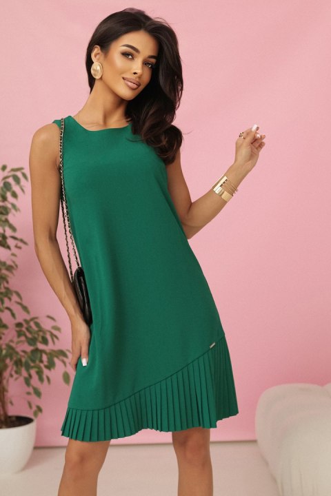 308-4 KARINE elegancka trapezowa sukienka z asymetryczną plisą - ZIELONA - XL 308-4 KARINE elegancka trapezowa sukienka z asymetryczną plisą - ZIELONA - XL