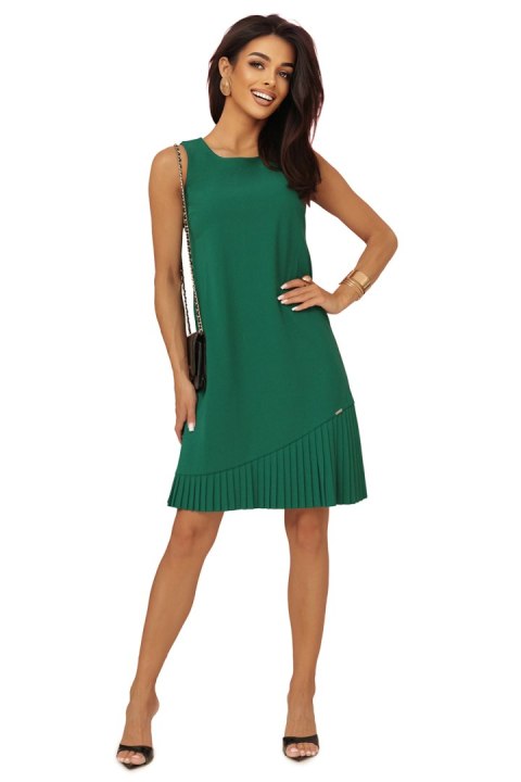 308-4 KARINE elegancka trapezowa sukienka z asymetryczną plisą - ZIELONA - XL 308-4 KARINE elegancka trapezowa sukienka z asymetryczną plisą - ZIELONA - XL