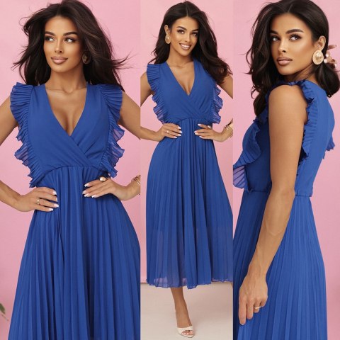 315-8 EMILY Plisowana sukienka z falbankami i dekoltem - kolor CHABROWY - XXL