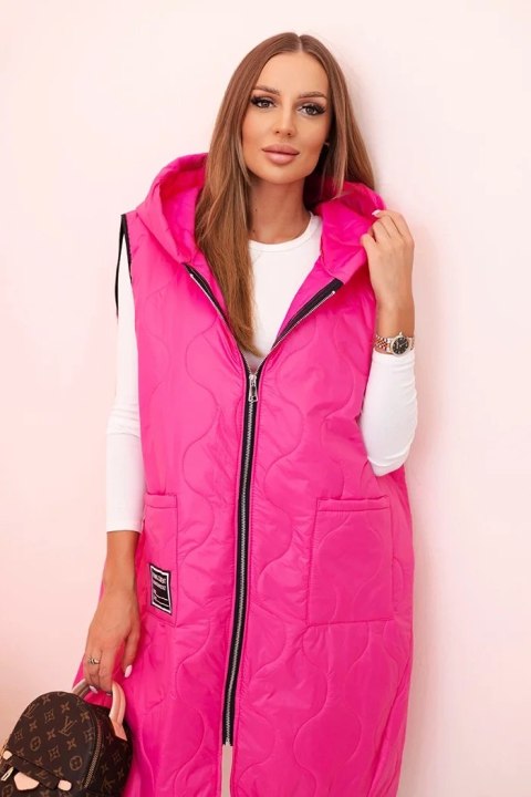 Kamizelka damska Plus Size różowa pikowana z kapturem Stylowy Wieszak Kamizelka damska Plus Size różowa pikowana z kapturem Stylowy Wieszak