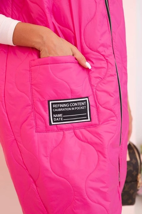 Kamizelka damska Plus Size różowa pikowana z kapturem Stylowy Wieszak Kamizelka damska Plus Size różowa pikowana z kapturem Stylowy Wieszak