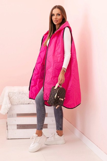 Kamizelka damska Plus Size różowa pikowana z kapturem Stylowy Wieszak
