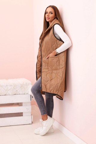 Kamizelka damska pikowana z kapturem Plus Size camelowa Stylowy Wieszak