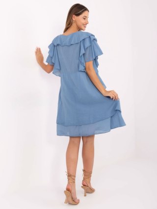 Brudnoniebieska sukienka boho z falbanami – Stylowy Wieszak