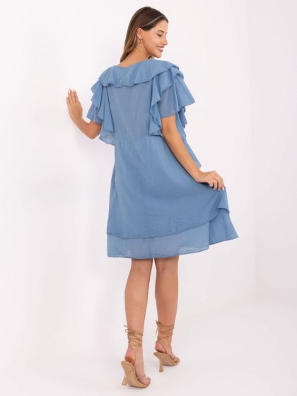 Brudnoniebieska sukienka boho z falbanami – Stylowy Wieszak