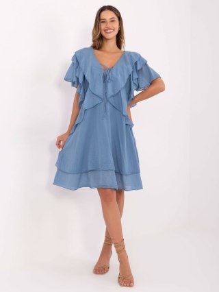 Brudnoniebieska sukienka boho z falbanami – Stylowy Wieszak