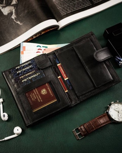 Duży, skórzany portfel męski z systemem RFID - Peterson Duży, skórzany portfel męski z systemem RFID - Peterson