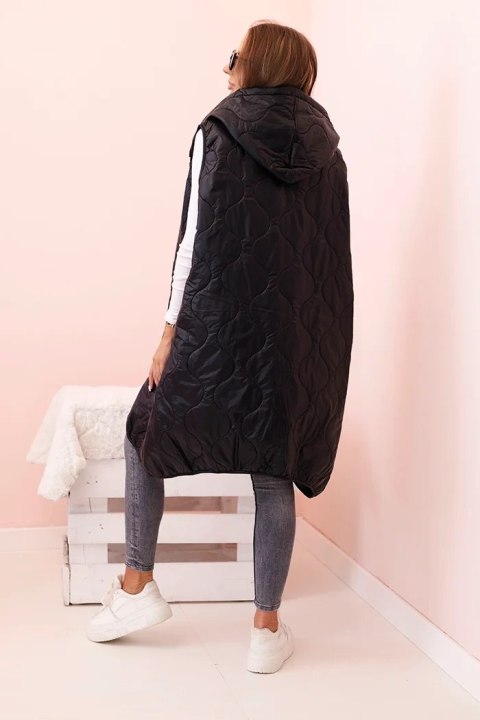Kamizelka damska pikowana Plus Size z kapturem zapinana na zamek czarna Kamizelka damska pikowana Plus Size z kapturem zapinana na zamek czarna