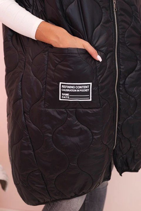 Kamizelka damska pikowana Plus Size z kapturem zapinana na zamek czarna Kamizelka damska pikowana Plus Size z kapturem zapinana na zamek czarna