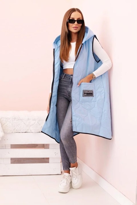 Kamizelka damska pikowana Plus Size z kapturem zapinana na zamek niebieska Kamizelka damska pikowana Plus Size z kapturem zapinana na zamek niebieska