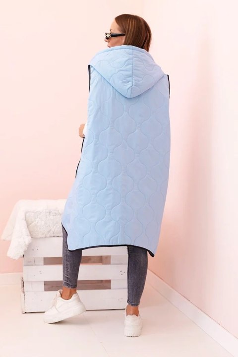 Kamizelka damska pikowana Plus Size z kapturem zapinana na zamek niebieska Kamizelka damska pikowana Plus Size z kapturem zapinana na zamek niebieska