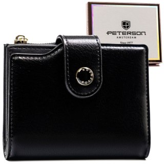 Czarny portfel damski Peterson ze skóry ekologicznej z ochroną RFID i eleganckim pudełkiem