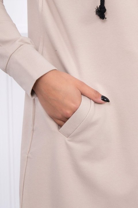 Bluza tunikowa do kolan beżowa z zamkiem – codzienna stylizacja