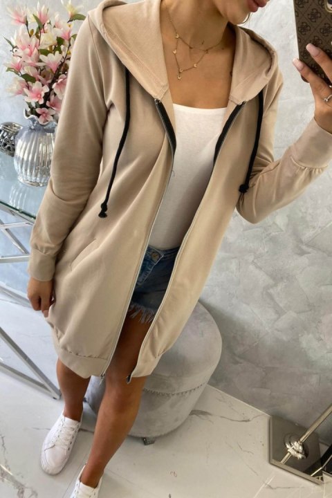 Bluza tunikowa do kolan beżowa z zamkiem – codzienna stylizacja