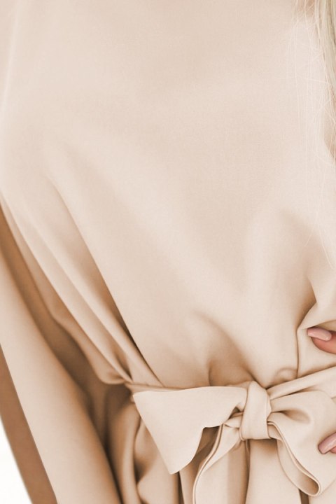 287-38 SOFIA Sukienka motyl z wiązaniem w pasie - CIEMNY BEŻ - 2XL/3XL