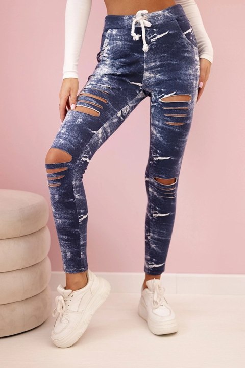 Legginsy damskie z przetarciami jeansowe