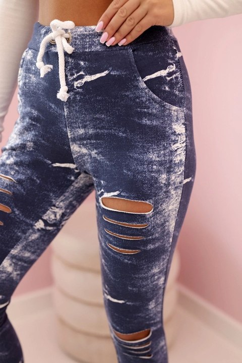 Legginsy damskie z przetarciami jeansowe