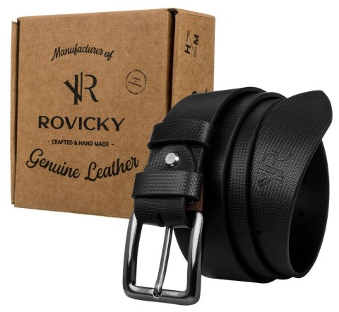 Pasek męski handmade ze skóry naturalnej licowej z subtelnym wzorem - Rovicky Pasek męski handmade ze skóry naturalnej licowej z subtelnym wzorem - Rovicky