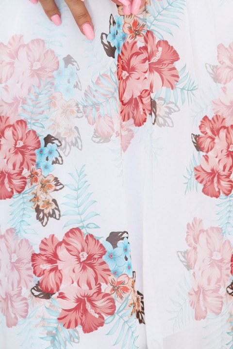 388-3 FRANCES szyfonowa kopertowa sukienka z długim rękawkiem - MALWY - S