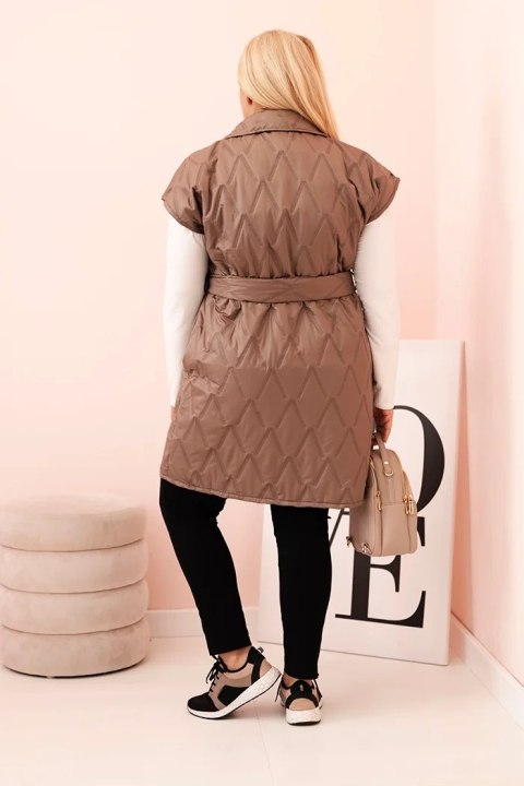 Kamizelka damska Plus Size pikowana z paskiem i kołnierzem fango Kamizelka damska Plus Size pikowana z paskiem i kołnierzem fango