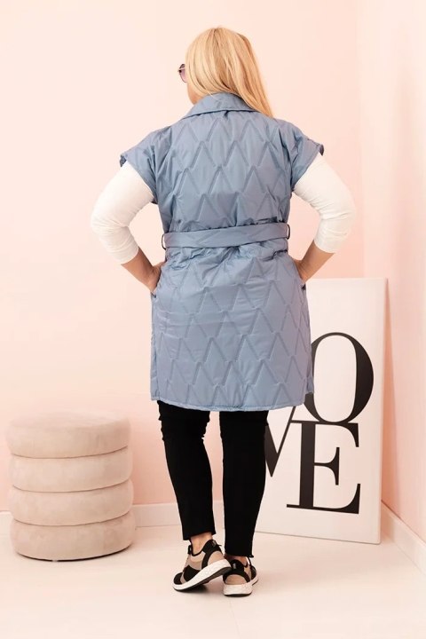 Kamizelka damska Plus Size pikowana z paskiem i kołnierzem jeansowa Kamizelka damska Plus Size pikowana z paskiem i kołnierzem jeansowa