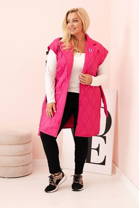 Kamizelka damska Plus Size pikowana z paskiem i kołnierzem różowa Kamizelka damska Plus Size pikowana z paskiem i kołnierzem różowa
