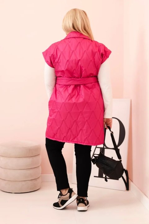 Kamizelka damska Plus Size pikowana z paskiem i kołnierzem różowa Kamizelka damska Plus Size pikowana z paskiem i kołnierzem różowa