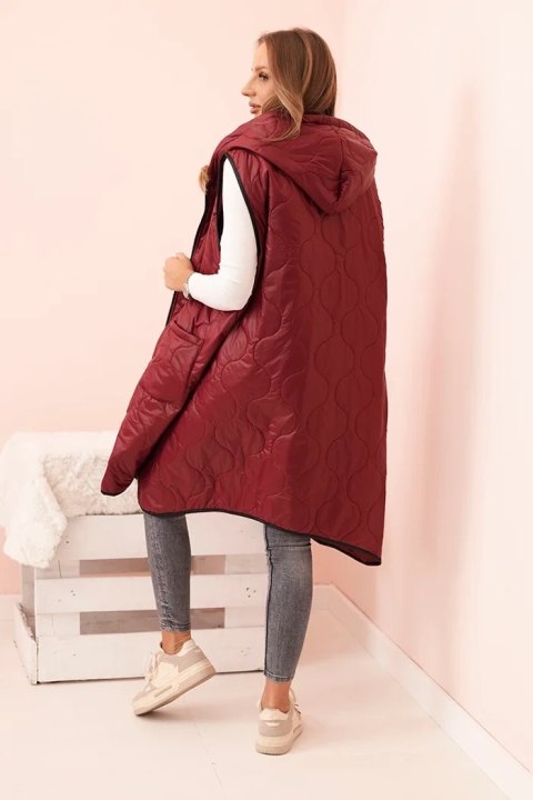Kamizelka damska pikowana Plus Size z kapturem zapinana na zamek bordowa Kamizelka damska pikowana Plus Size z kapturem zapinana na zamek bordowa