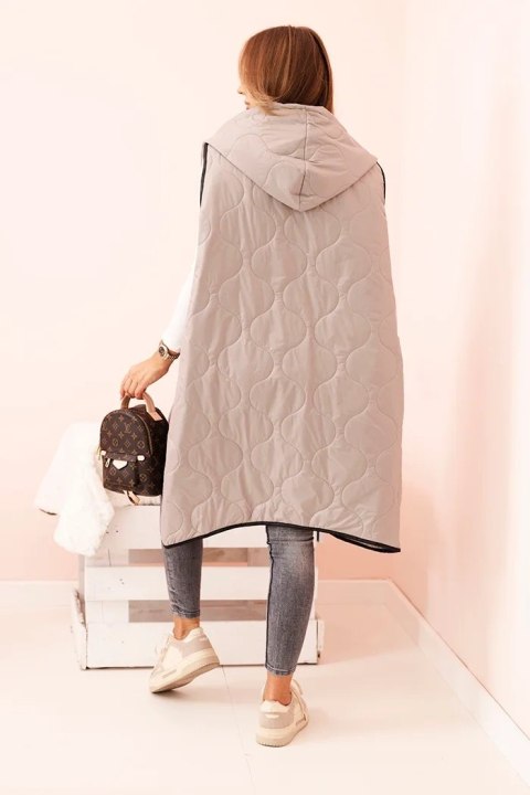 Kamizelka damska pikowana Plus Size z kapturem zapinana na zamek fango Kamizelka damska pikowana Plus Size z kapturem zapinana na zamek fango