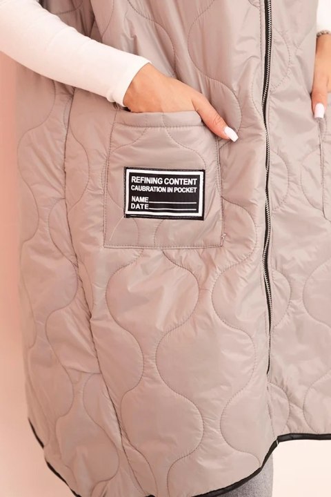 Kamizelka damska pikowana Plus Size z kapturem zapinana na zamek fango Kamizelka damska pikowana Plus Size z kapturem zapinana na zamek fango