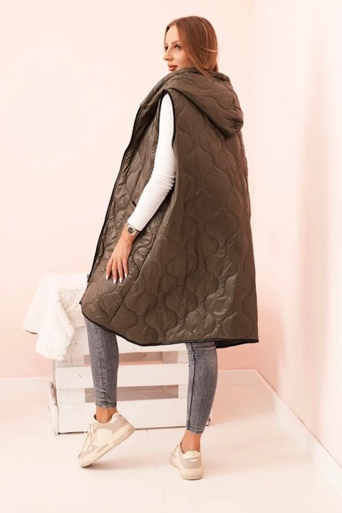 Kamizelka damska pikowana Plus Size z kapturem zapinana na zamek khaki Kamizelka damska pikowana Plus Size z kapturem zapinana na zamek khaki