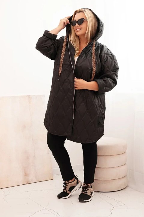 Kurtka damska Plus Size czarna z geometrycznym pikowaniem Kurtka damska Plus Size czarna z geometrycznym pikowaniem