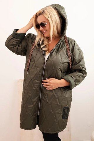 Kurtka damska Plus Size HOPE pikowana z kapturem – kolor khaki