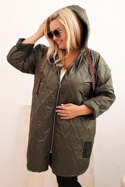 Kurtka damska Plus Size HOPE pikowana z kapturem – kolor khaki