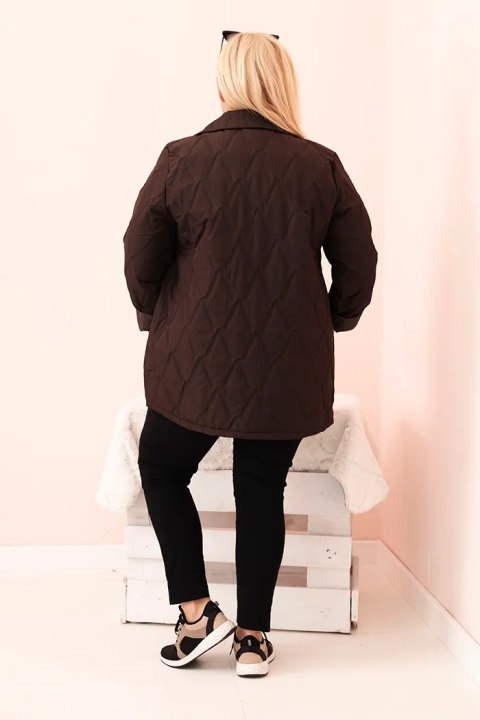 Kurtka damska Plus Size pikowana z kołnierzem i guzikiem brązowa Kurtka damska Plus Size pikowana z kołnierzem i guzikiem brązowa