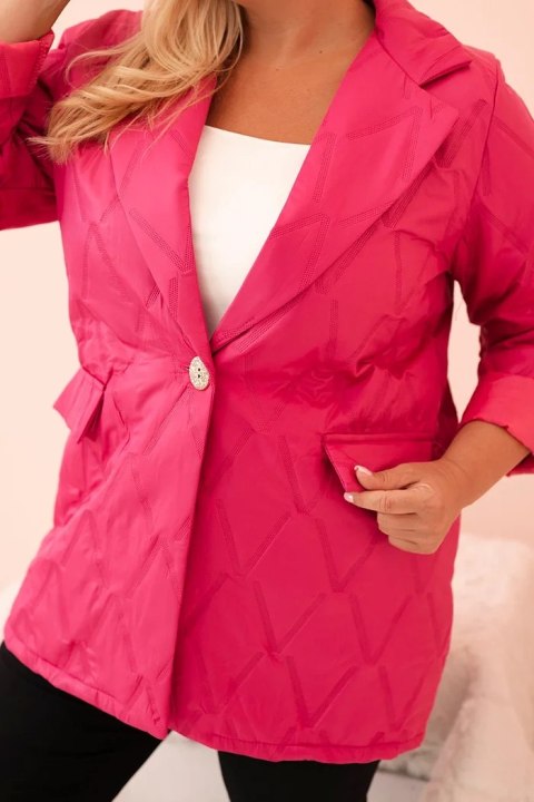 Kurtka damska Plus Size pikowana z kołnierzem i guzikiem różowa
