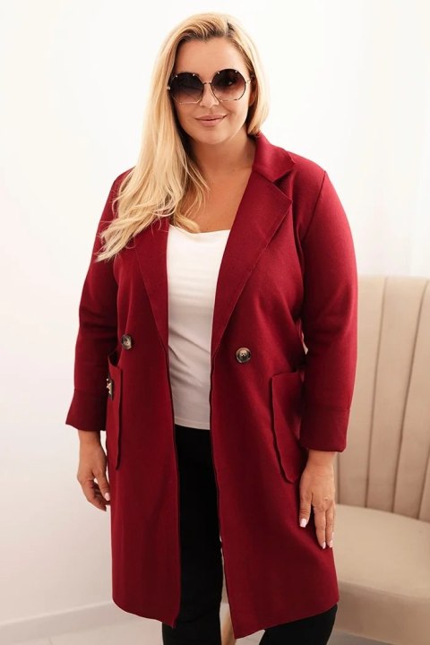 Płaszcz damski elegancki Plus Size z kołnierzem i dużymi kieszeniami bordowy Płaszcz damski elegancki Plus Size z kołnierzem i dużymi kieszeniami bordowy