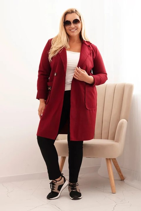 Płaszcz damski elegancki Plus Size z kołnierzem i dużymi kieszeniami bordowy Płaszcz damski elegancki Plus Size z kołnierzem i dużymi kieszeniami bordowy