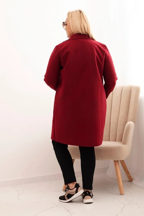 Płaszcz damski elegancki Plus Size z kołnierzem i dużymi kieszeniami bordowy Płaszcz damski elegancki Plus Size z kołnierzem i dużymi kieszeniami bordowy