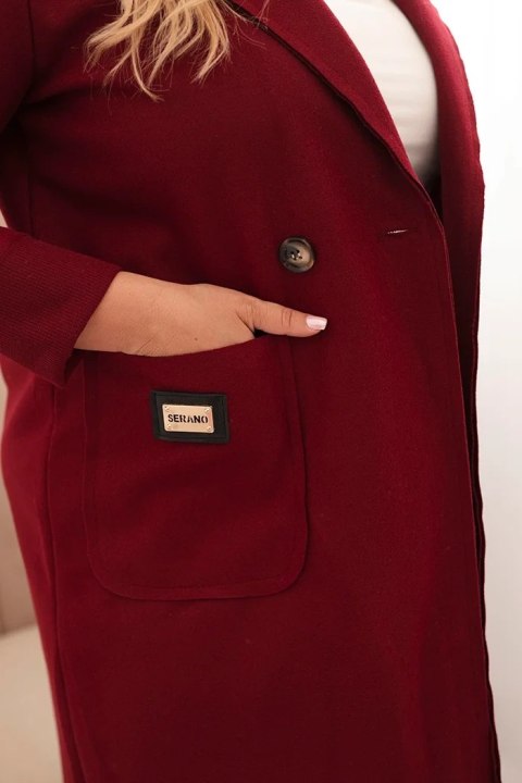 Płaszcz damski elegancki Plus Size z kołnierzem i dużymi kieszeniami bordowy Płaszcz damski elegancki Plus Size z kołnierzem i dużymi kieszeniami bordowy