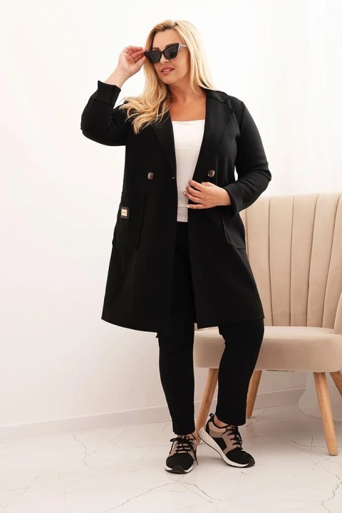 Płaszcz damski elegancki Plus Size z kołnierzem i dużymi kieszeniami czarny Płaszcz damski elegancki Plus Size z kołnierzem i dużymi kieszeniami czarny