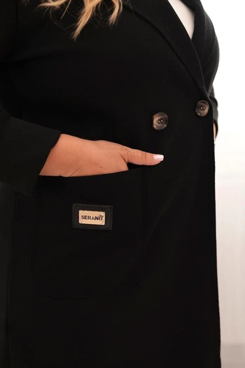 Płaszcz damski elegancki Plus Size z kołnierzem i dużymi kieszeniami czarny Płaszcz damski elegancki Plus Size z kołnierzem i dużymi kieszeniami czarny