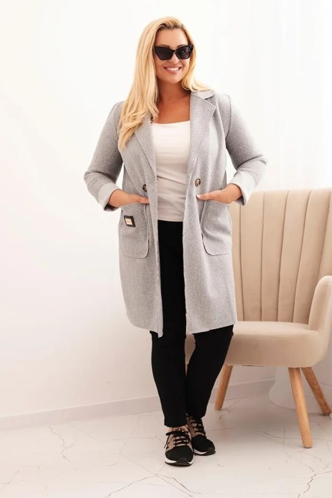 Płaszcz damski elegancki Plus Size z kołnierzem i dużymi kieszeniami szary Płaszcz damski elegancki Plus Size z kołnierzem i dużymi kieszeniami szary