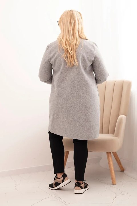 Płaszcz damski elegancki Plus Size z kołnierzem i dużymi kieszeniami szary Płaszcz damski elegancki Plus Size z kołnierzem i dużymi kieszeniami szary