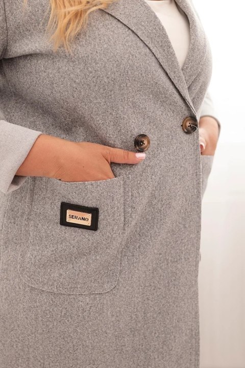 Płaszcz damski elegancki Plus Size z kołnierzem i dużymi kieszeniami szary Płaszcz damski elegancki Plus Size z kołnierzem i dużymi kieszeniami szary