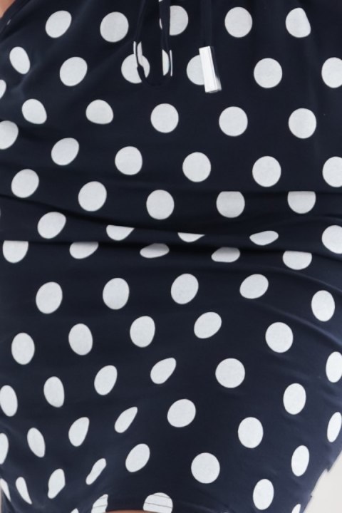 13-167 Sukienka sportowa z wiązaniem i kieszonkami - granat w białe grochy - XS