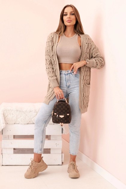 Kardigan damski ażurowy fango z kieszeniami – lekki i stylowy
