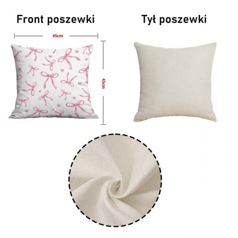 Lniana poszewka na poduszkę 45 x 45 cm biała, KOKARDKI różowe POD228 Lniana poszewka na poduszkę 45 x 45 cm biała, KOKARDKI różowe POD228